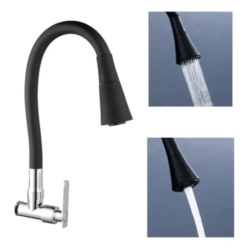 Torneira Cozinha Flexível Cozinha Parede 2 Jatos Preto Fosco - 3