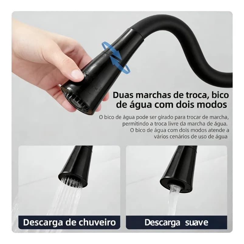 Torneira Cozinha Flexível Cozinha Parede 2 Jatos Preto Fosco - 5