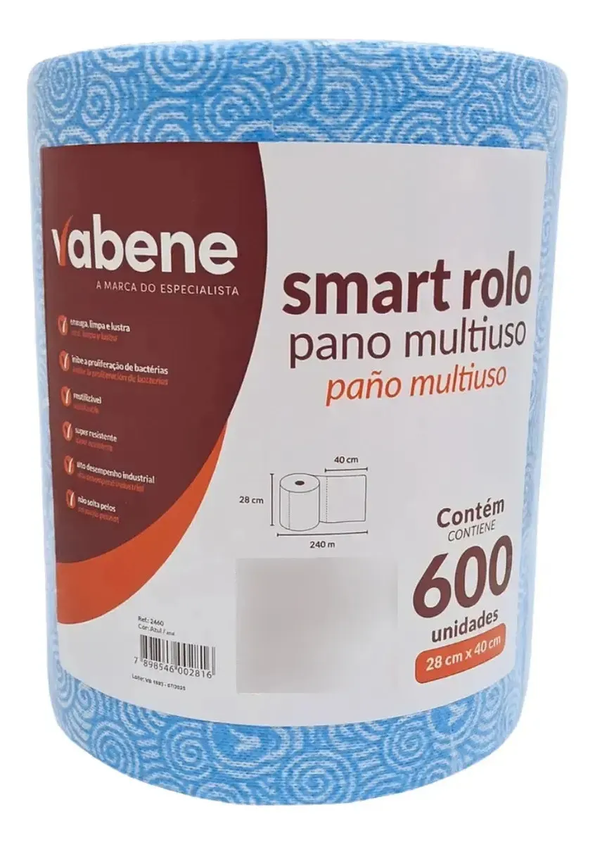 Pano De Limpeza Multiuso Smart 28x40cm Azul 600 Panos Vabene - 5