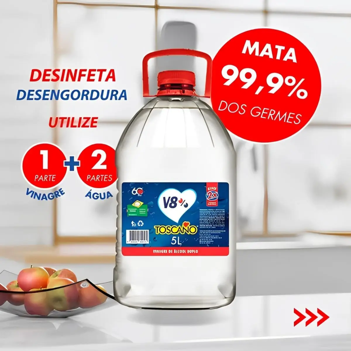 Kit 2 Galões Vinagre Toscano 5l De Álcool 8% Acidez Limpeza - 2