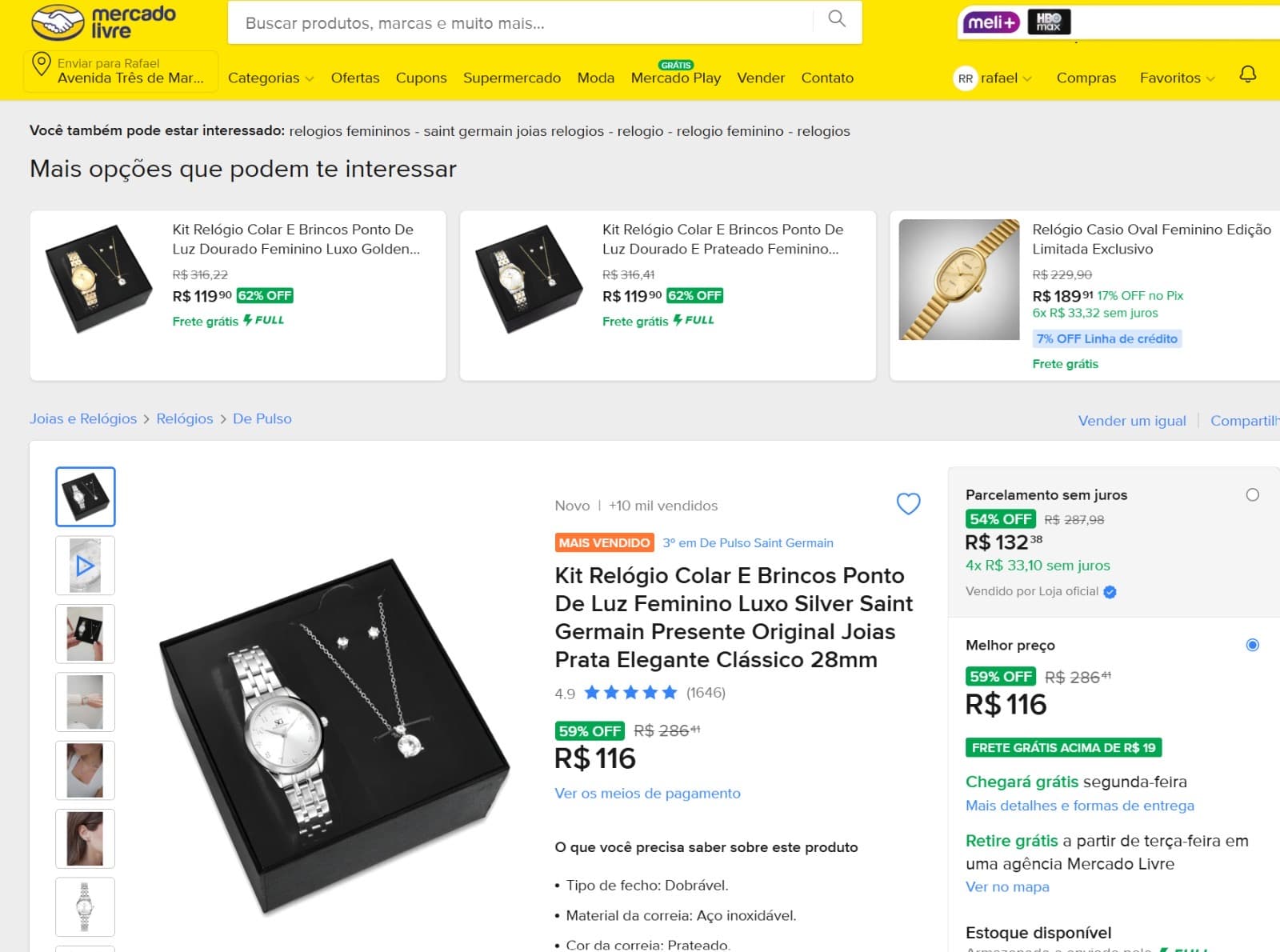 Kit Relógio Feminino Prata e Colar com Pingente Saint Germain - 1