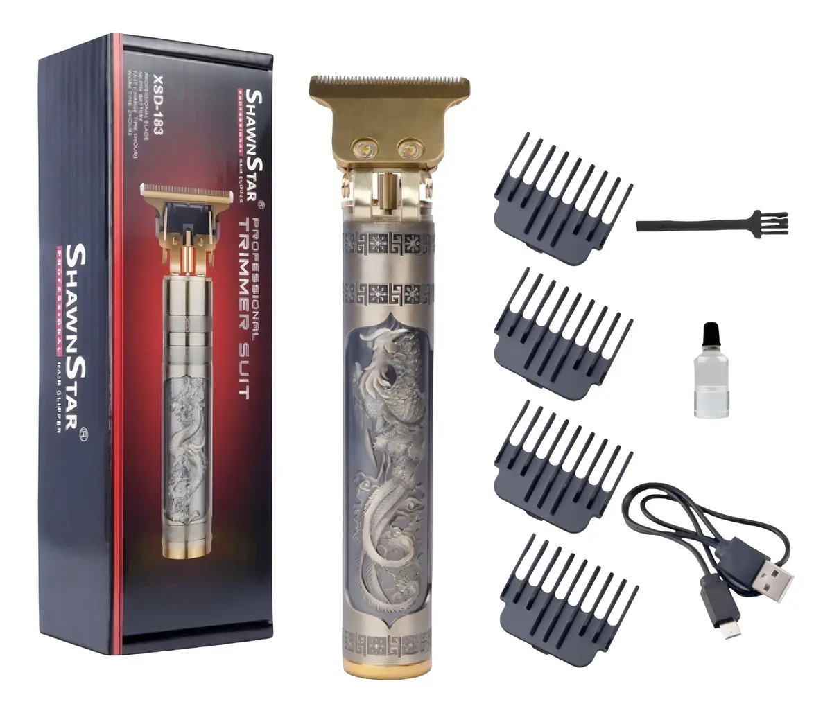 Maquina Acabamento Recarregável Dragão Cabelo Barba Sem Fio Cor Dourado-escuroMaquina Acabamento Recarregável Dragão Cab - 1