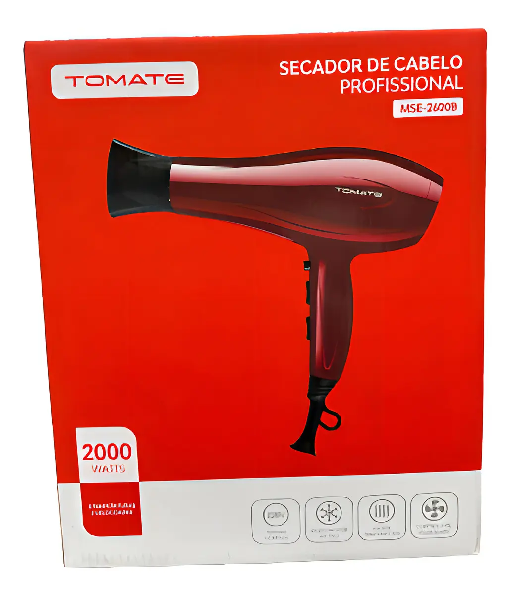 Secador De Cabelo Potente Profissional Tomate Mse-2600a/b Cor Vermelho - 1