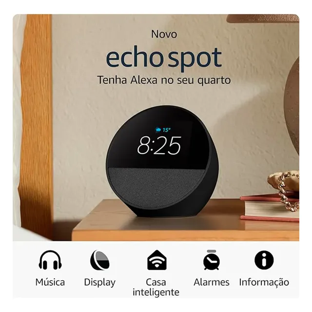 Echo Spot 2024 Com Alexa Despertador Inteligente Preto - 3