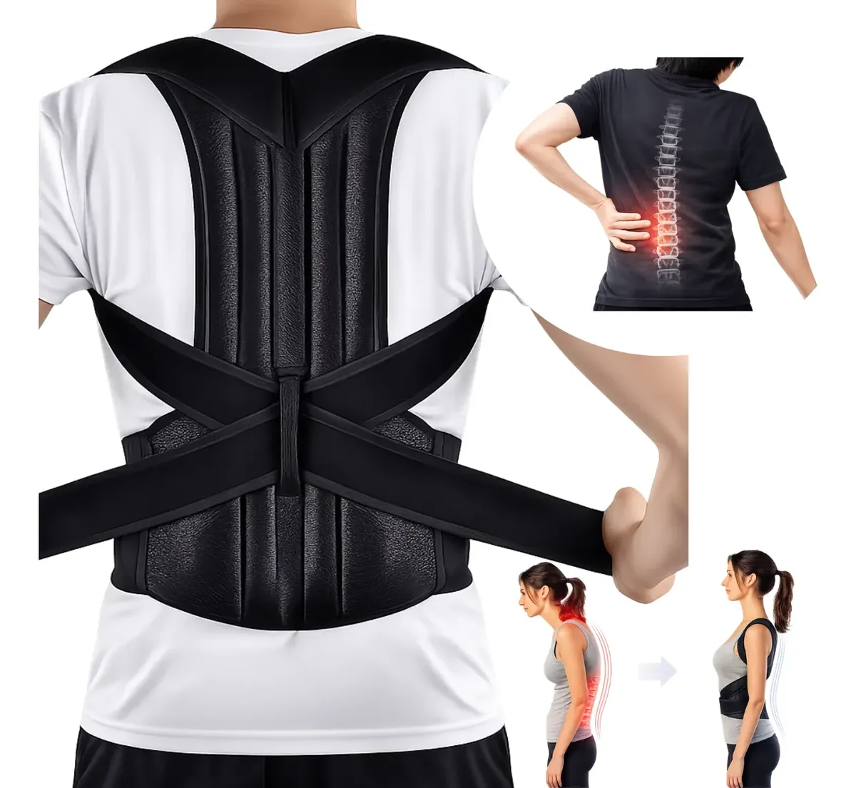 Corretor Postura Feminino Masculino Colete Alinhador Coluna - 1