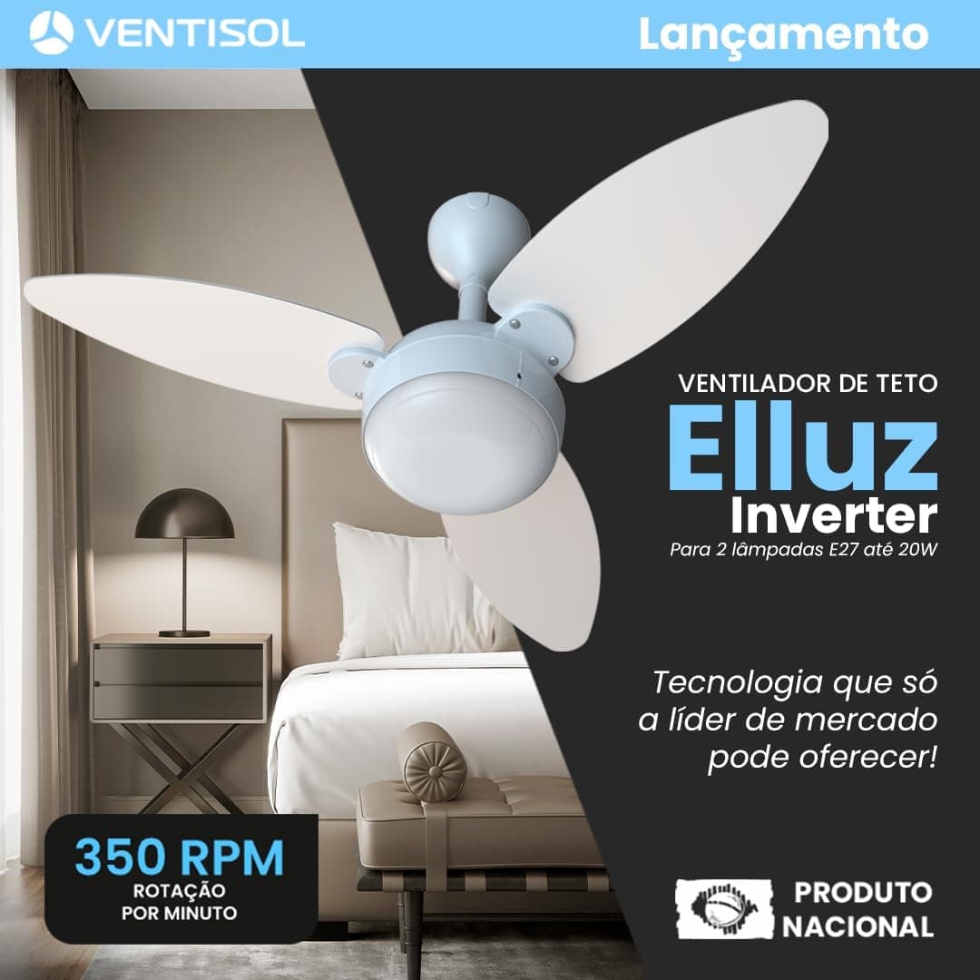 Ventilador de Teto Ventisol Elluz, Branco/Cinza, 3 Pás - 2