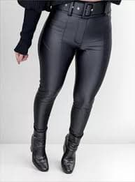 Calça Cintura Alta montaria Cirre Cinto Skinny - 1