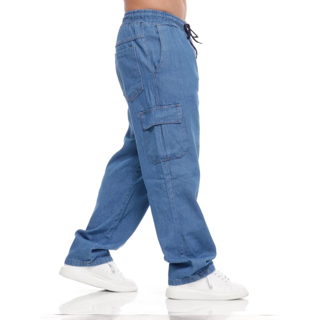 Calça Cargo Jeans Azul medio G,GG - 1