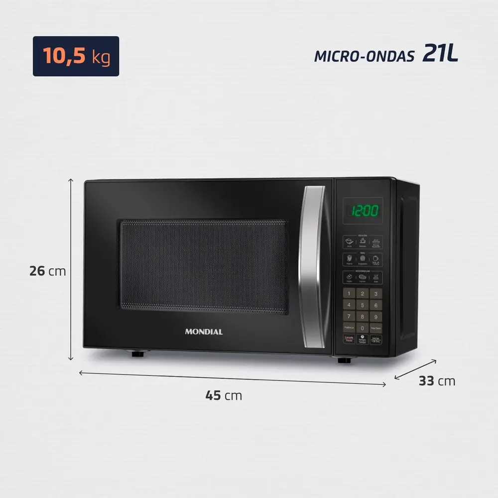 Micro-ondas 21 Litros Mondial 1200W - Mo-01-21-B 220v - 2