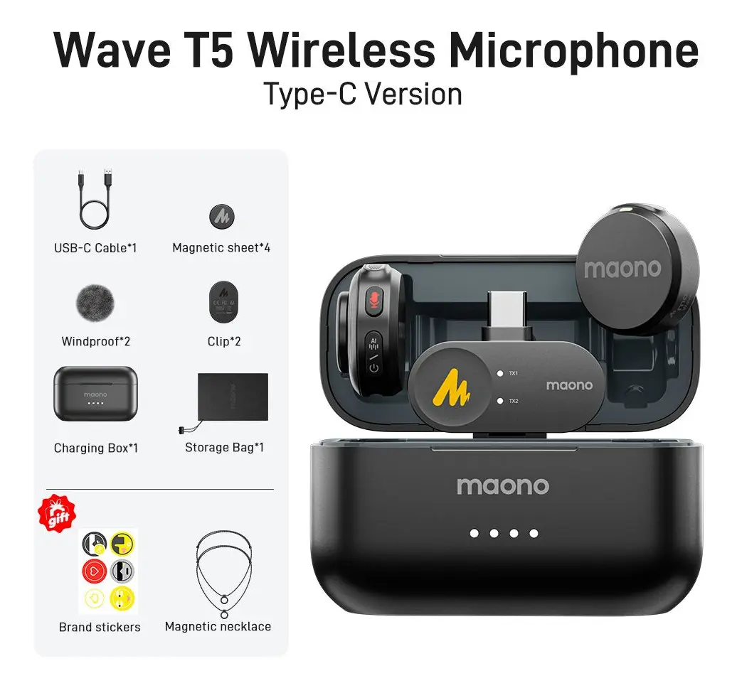 Kit de Microfone Lapela sem fio Maono Wave T5 (WM650) - 1