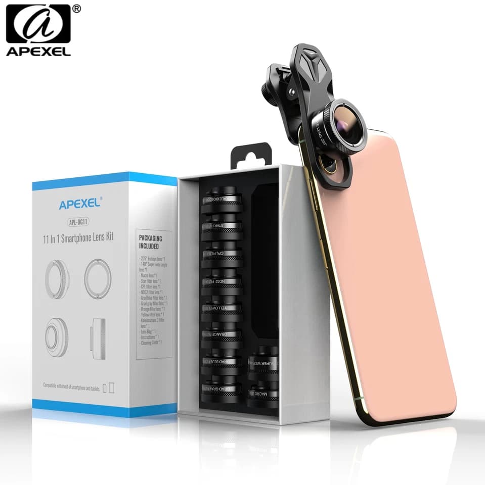 Kit de lentes de câmera de celular APEXEL 11 em 1 para iPhone e Android - 1