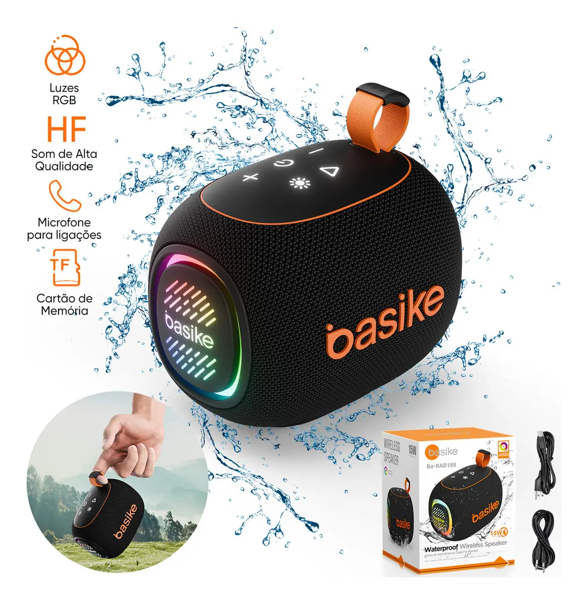 Basike Mini Caixa De Som Bluetooth Portátil Sem Fio Tws Estéreo Potência 15W - 1