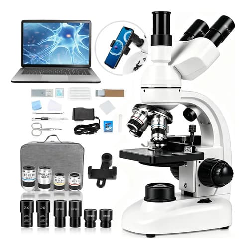 Microscópio Trinocula Biológico Optico Profissional Branco 110v-220v - 1