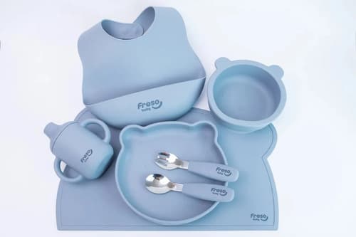Kit Alimentação Bebe Ursinho Silicone 7 Pcs Freso Baby Cinza - 1