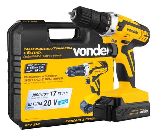 Parafusadeira E Furadeira A Bateria Pfv 238 Completa Com Maleta De Transporte E Acessórios - Vonder Amarelo 127/220v 50 Hz/60 Hz - 1