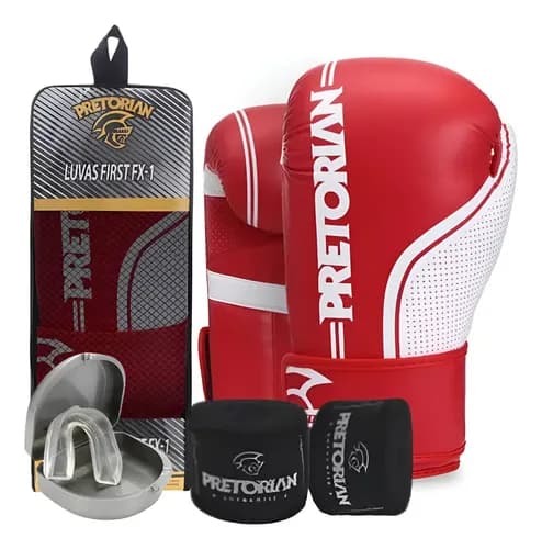 Luva Boxe Muay Thai Pretorian Fx1 + Band + Bucal + Bolsa Cor Vermelho Tamanho 12oz - 1