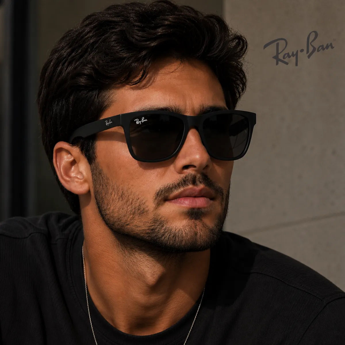 Oculos De Sol Ray-ban Justin Masculino Rb4165l 6018g 57 Quadrado Preto Grey Matte Black original - 1