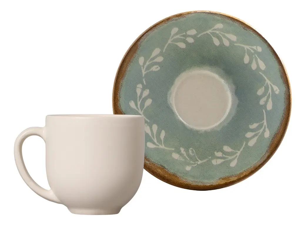Jogo C/ 6 Xicaras De Cha Coup Stoneware C/ Pires New Mediterraneo 220ml Porto Brasil 3626127901 Etnico - 1
