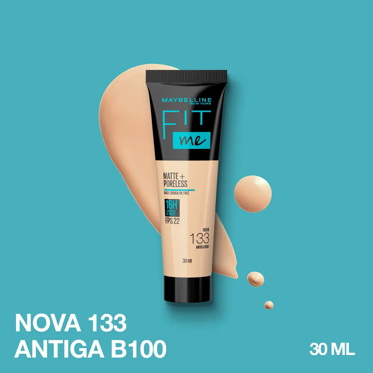 Base De Maquiagem Liquida Maybelline Fit Me Matte+ Poreless Fit Me Fps Tom Nova 133 Antiga B100 - 72ml 45g - 1