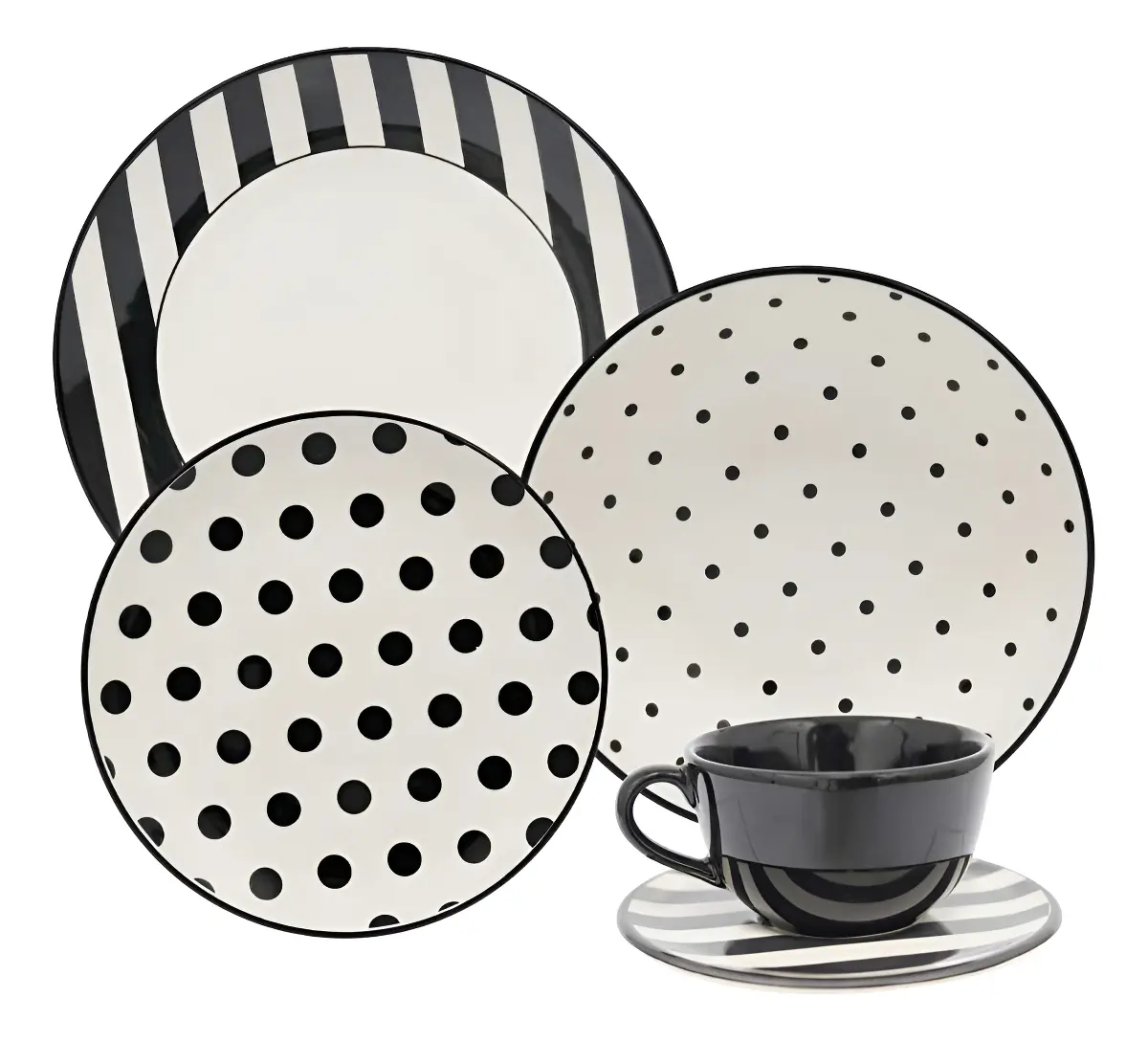 Aparelho De Jantar E Chá Unni Stripes And Dots Cor Multicor Oxford Estampado (Falta 1 Prato Raso e 1 Fundo) - 1