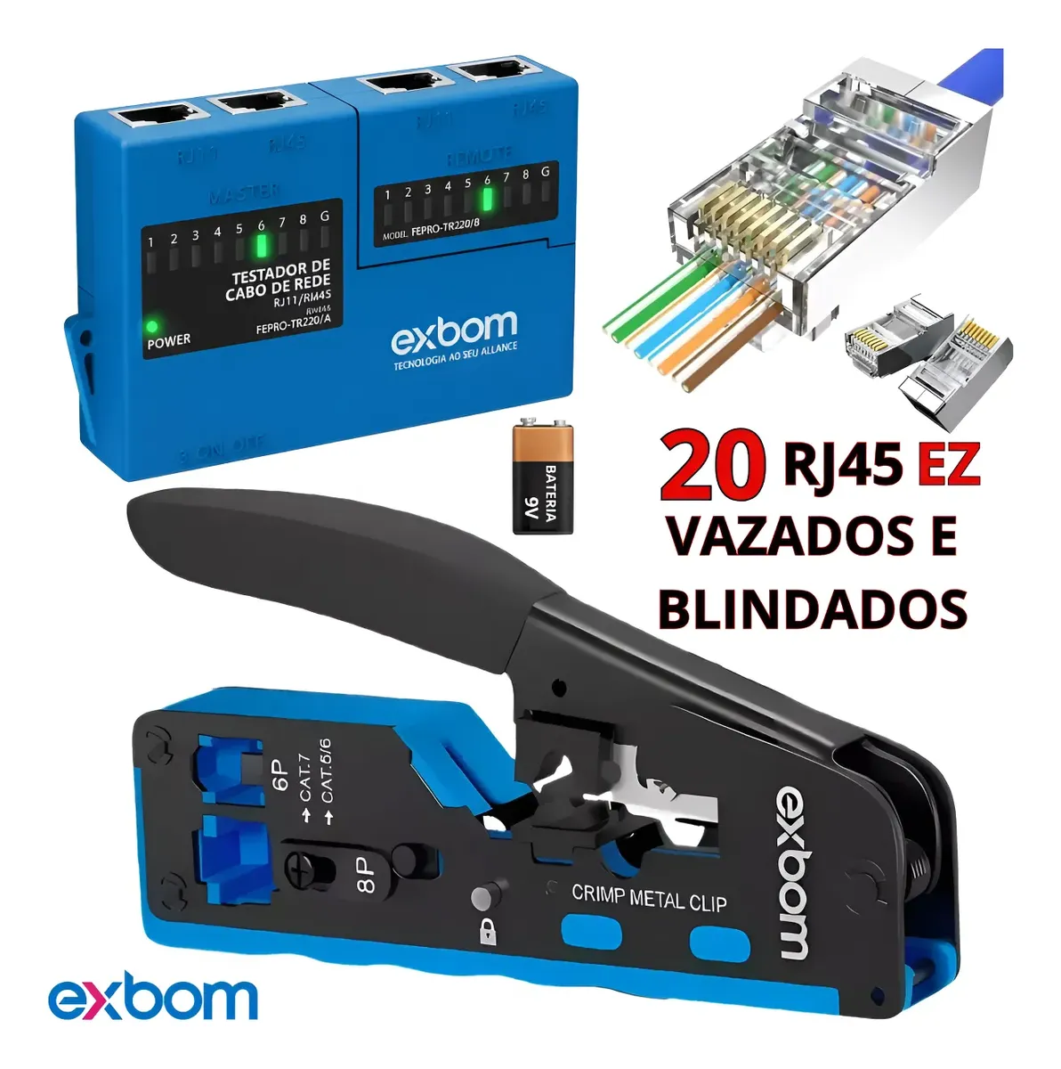 Alicate Crimpar Rj45 Vazado + Testador + 50 Rj45 Ez Passagem - 1