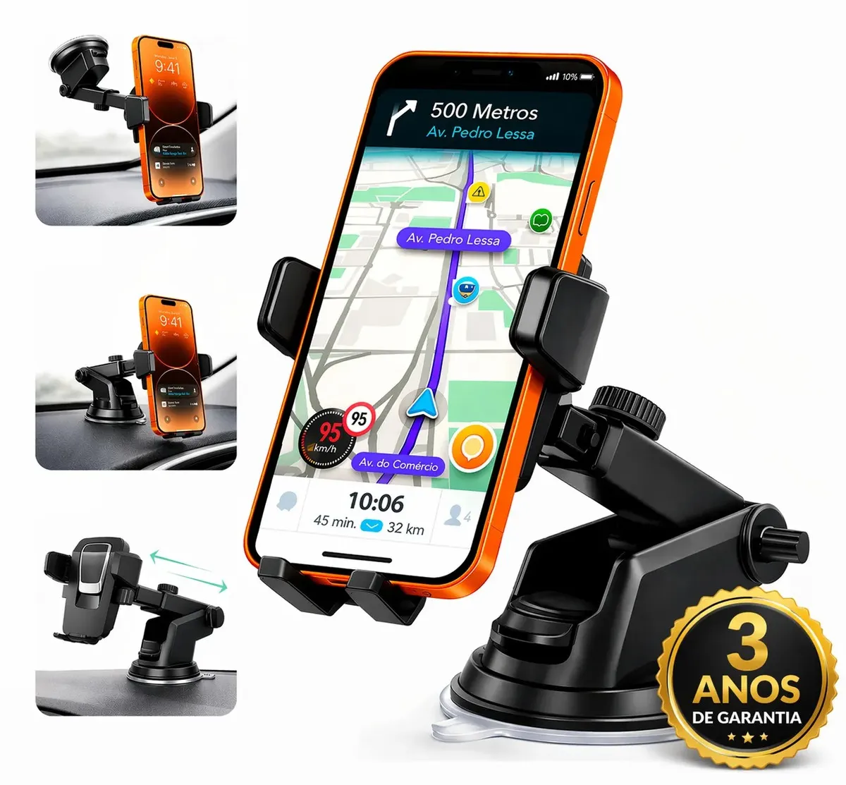 Suporte De Celular Veicular Automotivo Universal Ajustável Com Ventosa Painel Vidro Parabrisa Para Gps Encaixe Giratório - 1