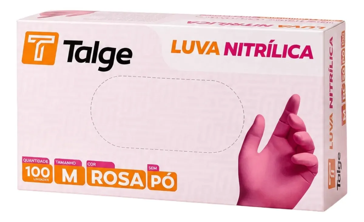Luvas Nitrílicas Rosa Talge Antiderrapantes Hipoalergênicas Tamanho M 100 Unidades - 1