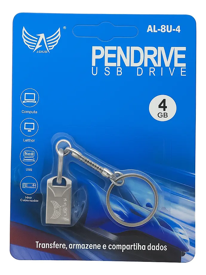 Pendrive 4GB Altomex USB 2.0 Métal Prateado Chaveiro Plug & Play - 1