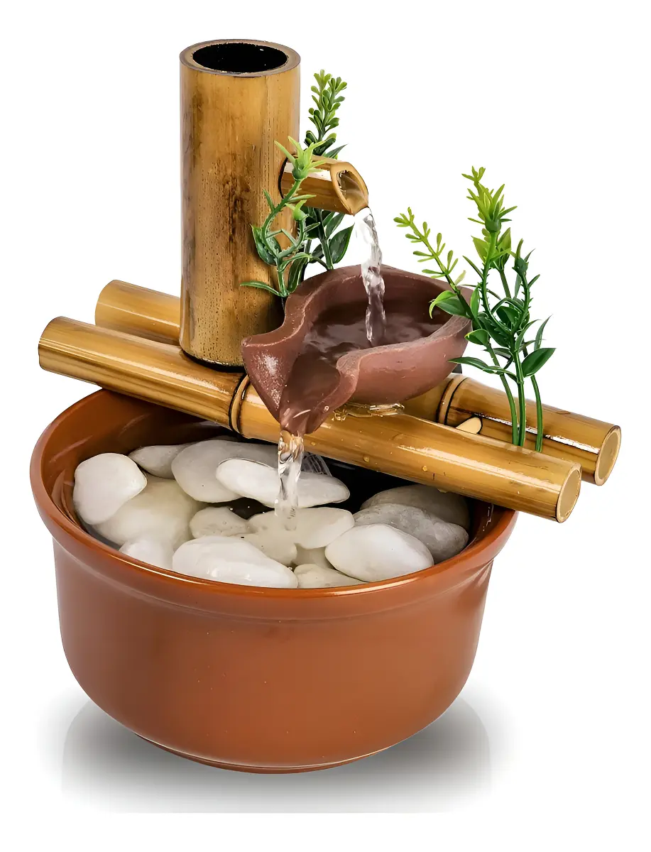 Fonte De Mesa Agua Cascata Bambu 2 Quedas Decorativa 19cm - 1