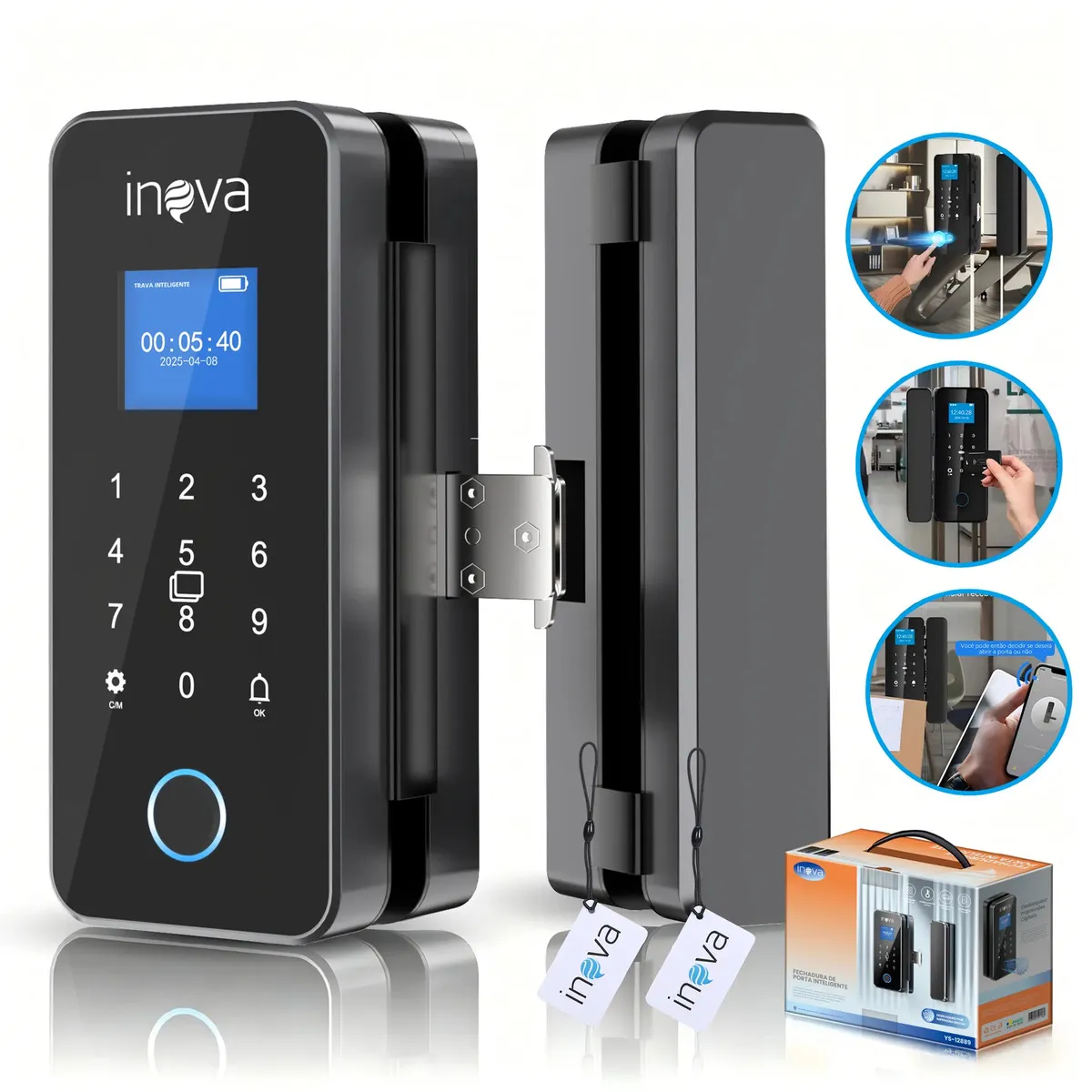 Fechadura Inteligente Eletronica Digital Com Desbloqueio Por Bluetooth,tuya App, Senha E Impressão Digital Instalação Sobreposta Sem Furos Fechadura Eletronica Biometria Para Porta De Vidro - 1