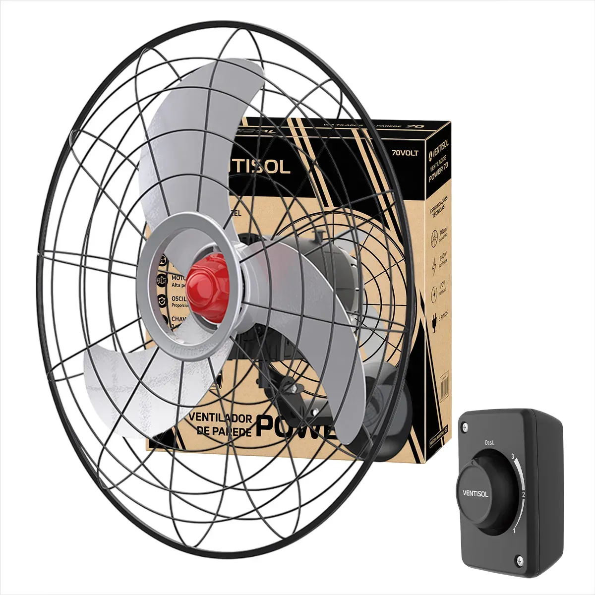 Ventilador De Parede Ventisol Power 70cm Bivolt Econômico - 1