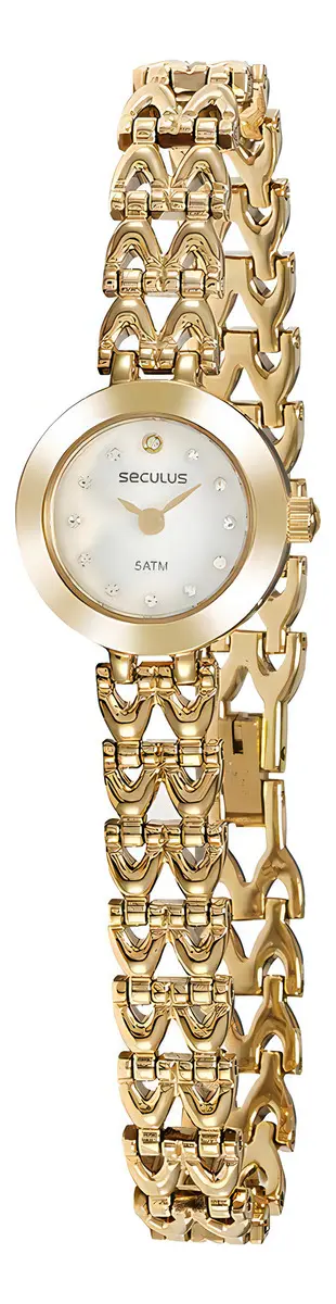 Relógio Seculus Feminino Dourado Mini Dourado Branco - 1