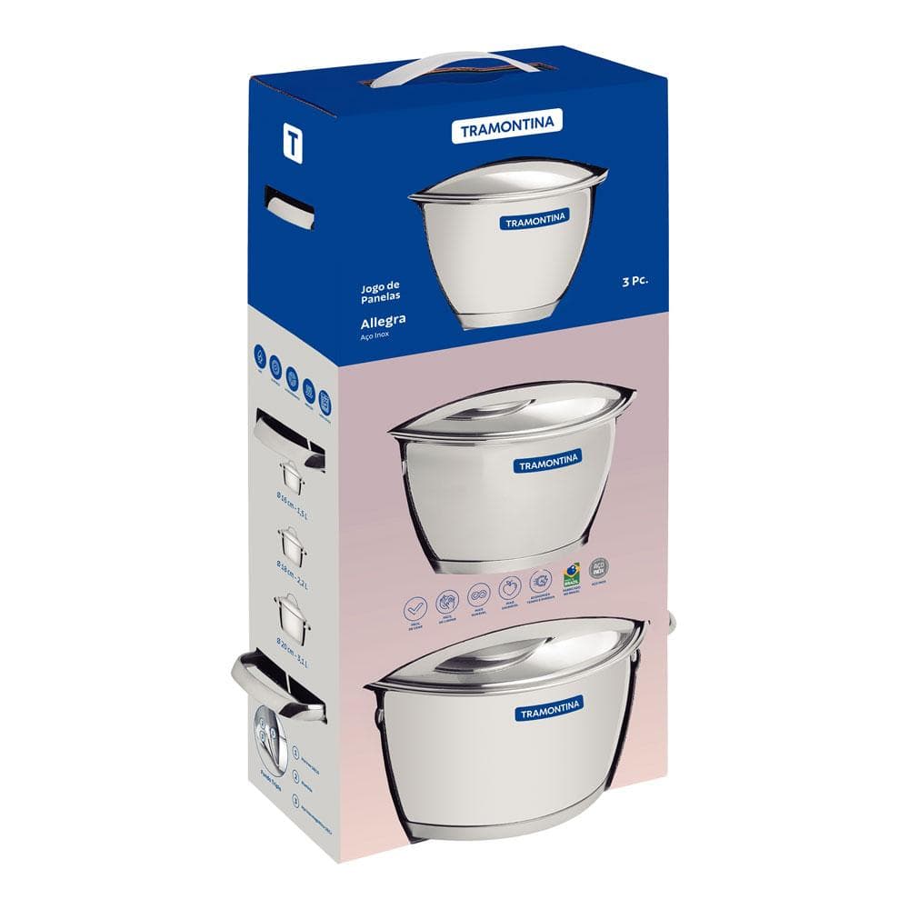 Panela TRAMONTINA 3pçs aço inox allegra - 1
