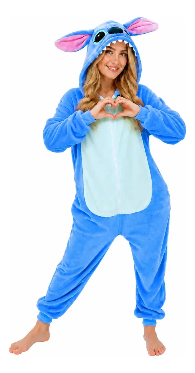 Pijama Macacão Kigurumi Stitch Feminino Adulto Plush Zíper - 1