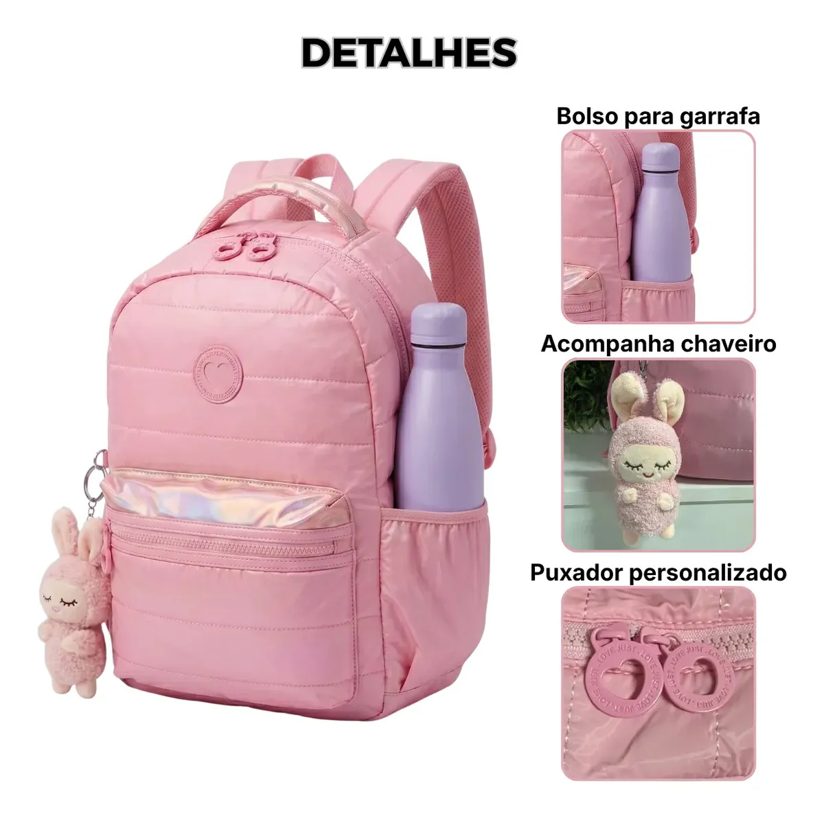 Mochila Costas Labubu Meninas Escolar Grande Com Chaveiro Cor Rosa - 1