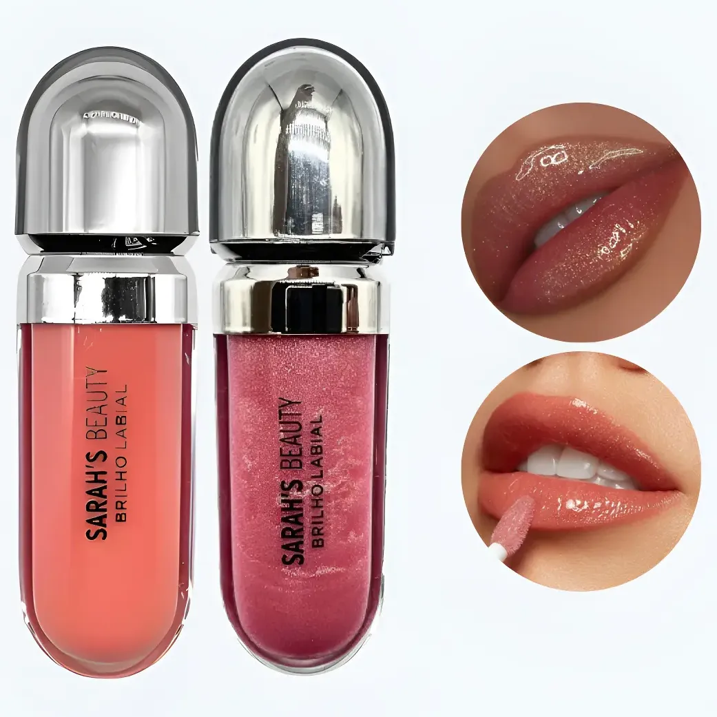 Kit Com 2 Gloss Labial Sarahs Beauty Lip Glos Nude Com Rosa - 1