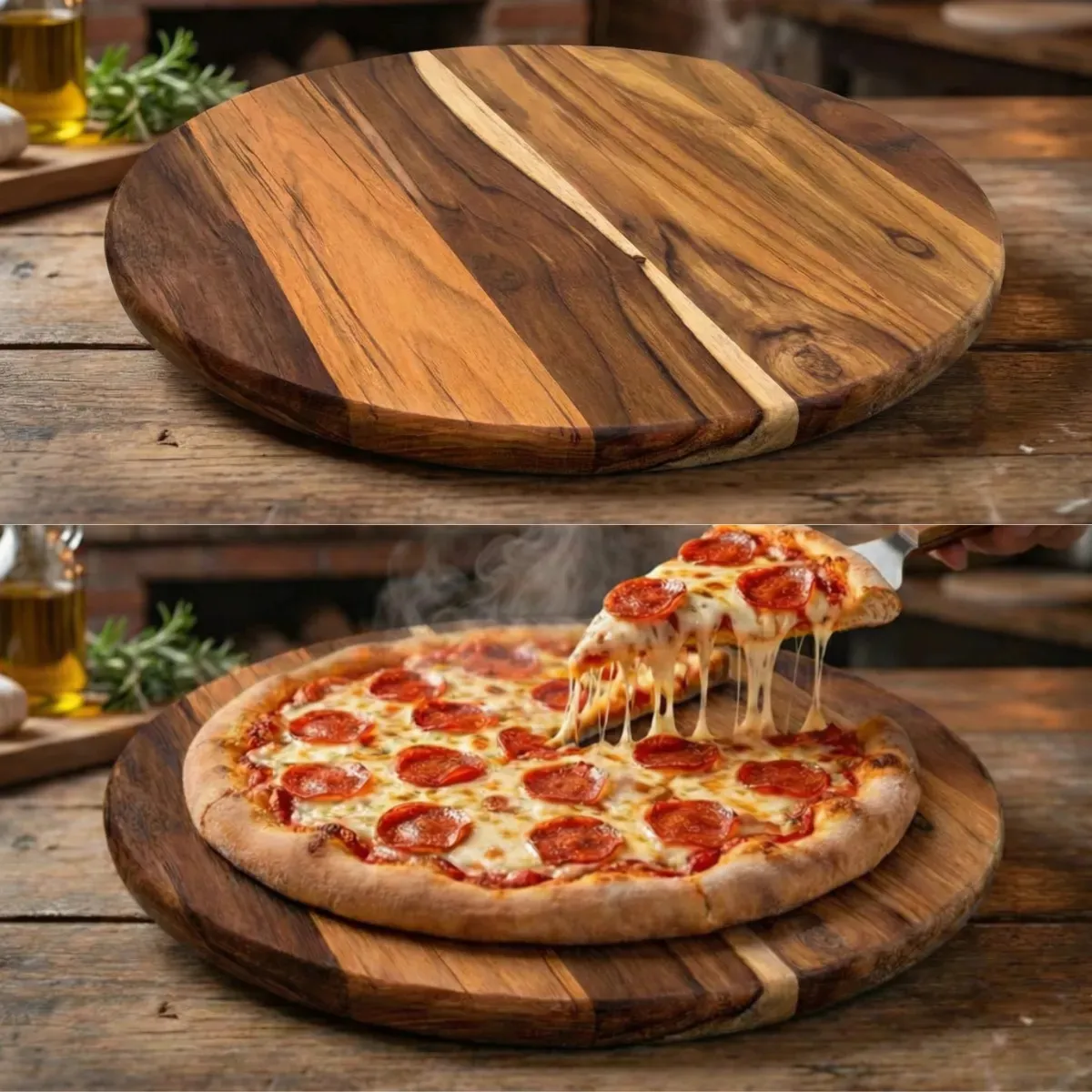 Tábua De Madeira Teca 35cm Para Cortar E Servi Pizza - 1