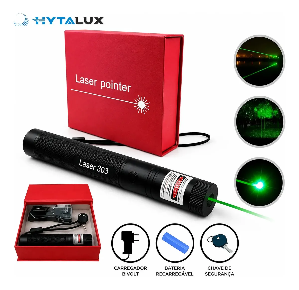 caneta Laser Hytalux Verde Formato Festa Potência 100mW Alcance 100km - 1