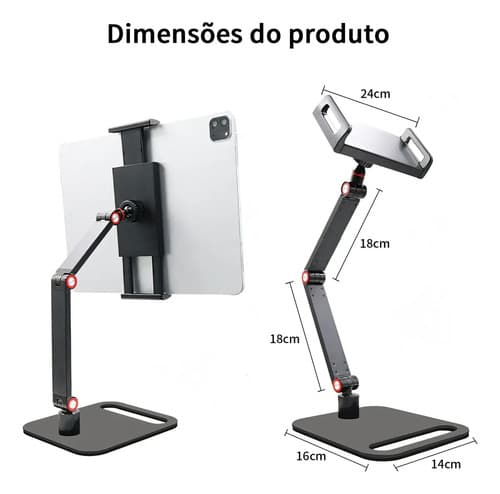 Suporte Mesa Ajustável Tablet Para iPad Articulável 360o Pre Preto - 3