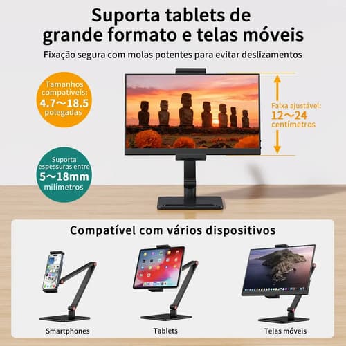 Suporte Mesa Ajustável Tablet Para iPad Articulável 360o Pre Preto - 5