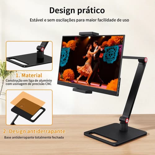 Suporte Mesa Ajustável Tablet Para iPad Articulável 360o Pre Preto - 6