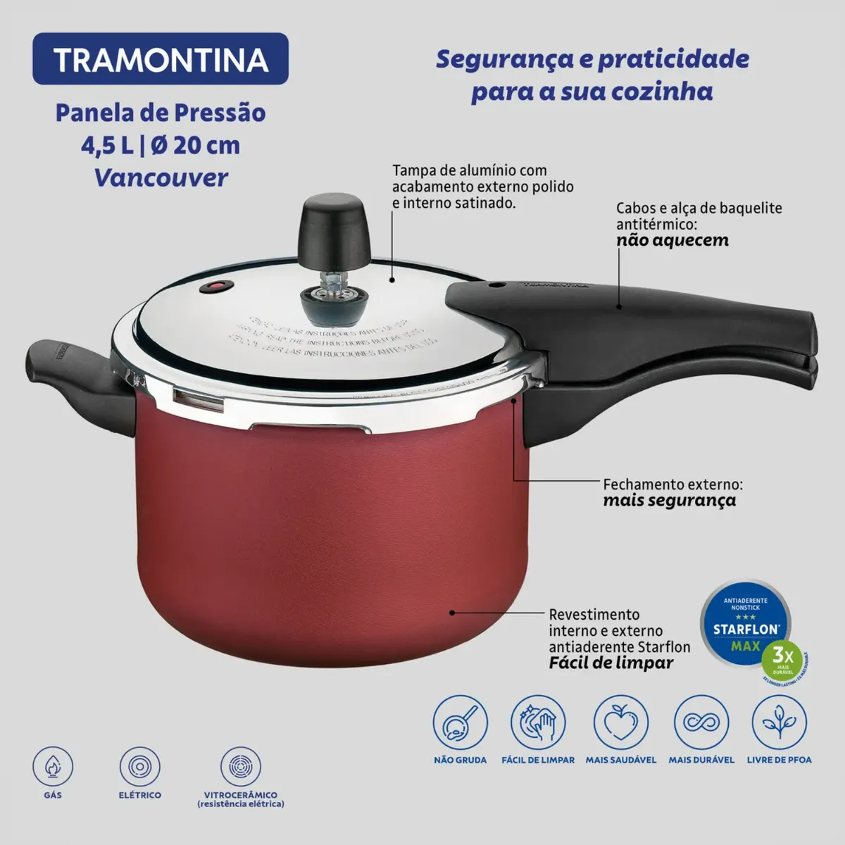 Panela Antiaderente De Pressao 20cm 4,5l Tramontina Vermelh - 1