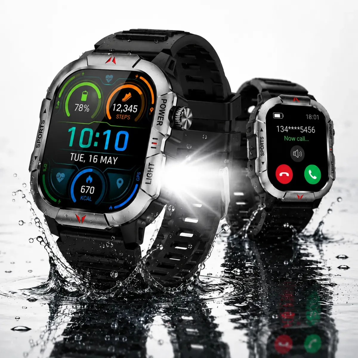 Relógio Inteligente Homen Lanterna Bluetooth Chamada Militar Black - 1