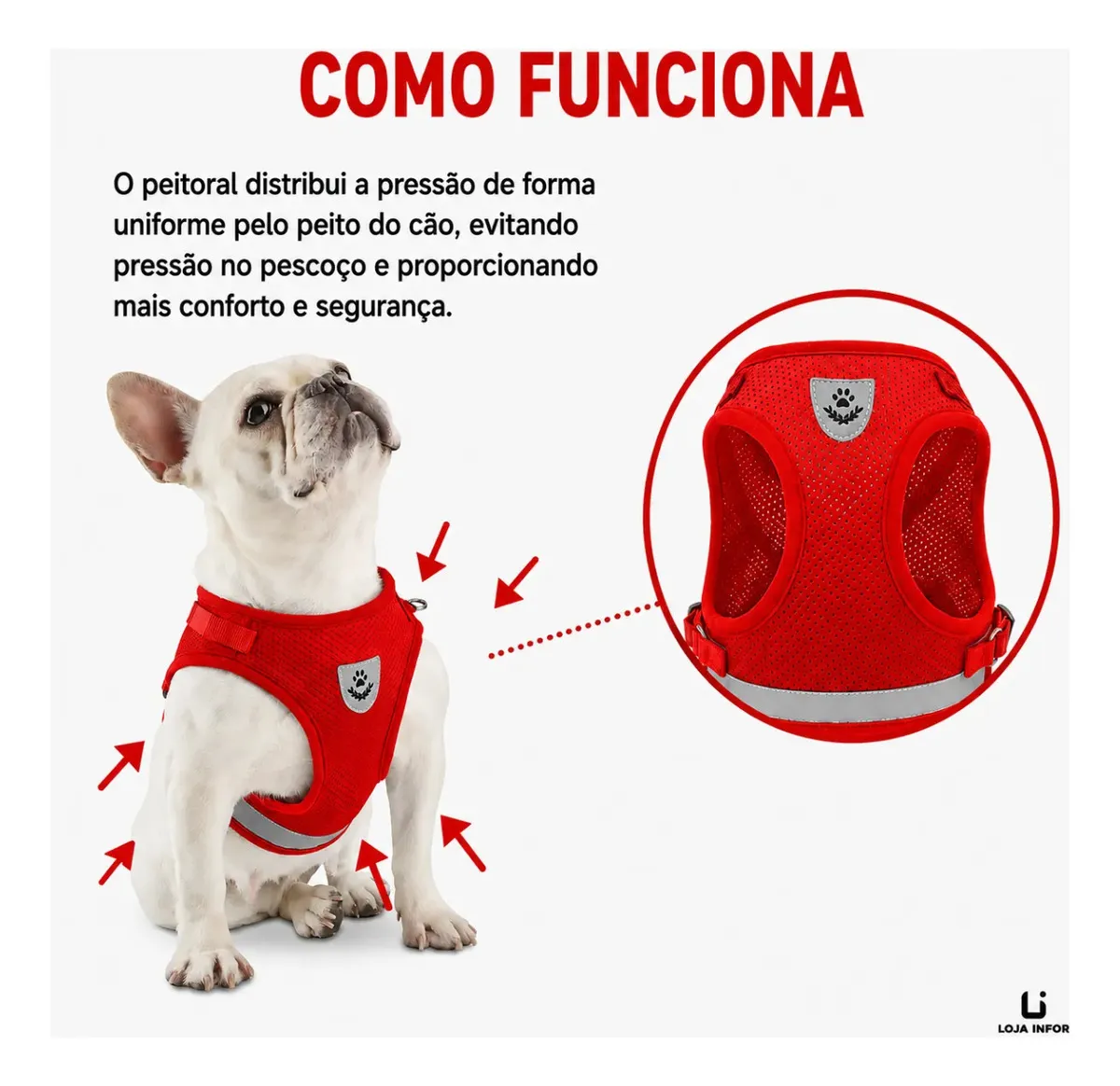 Coleira Peitoral Para Cachorro + Guia tamanho P vermelho - 1
