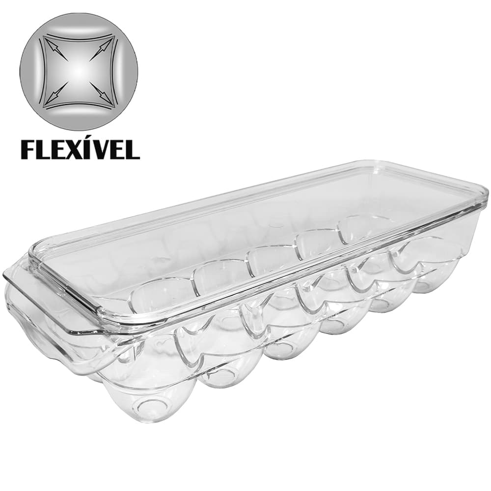 PORTA OVOS DE PLASTICO PET FLEXIVEL RETANGULAR COM 12 CAVIDADES COM TAMPA E ALCA 23,5X12X8CM - 1