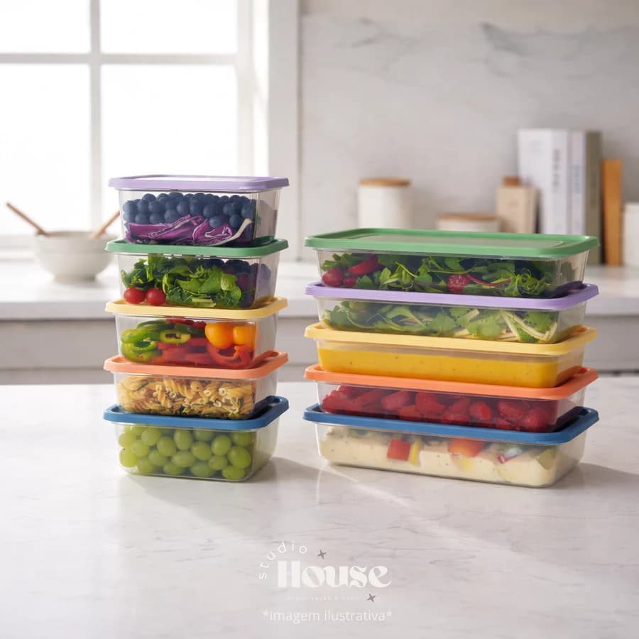 KIT 5 Potes de Plástico Retangular 1200ml/ Freezer, Microondas e Lava Louça (verde) - 1