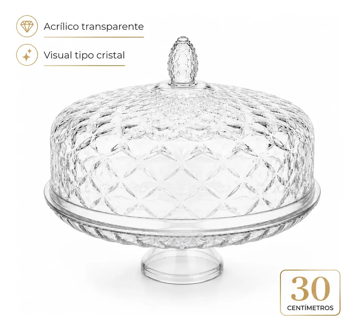 Boleira Xplast Acrílico Transparente com Tampa Realeza Prato 30cm - 1