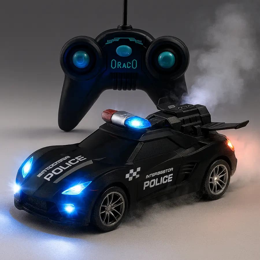 Carrinho Controle Remoto 7 Funcoes Police Luz Solta Fumaça - 1