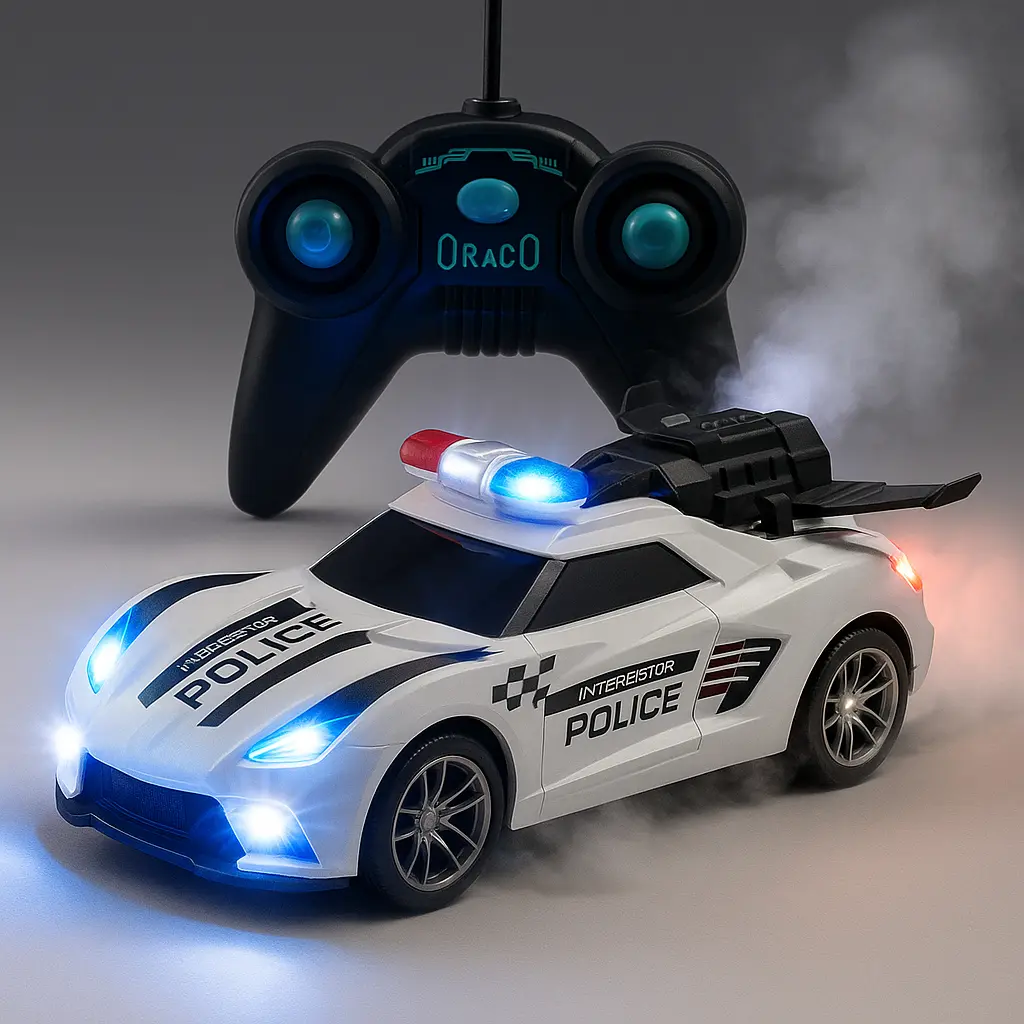 Carrinho Controle Remoto 7 Funcoes Police Luz Solta Fumaça - 1