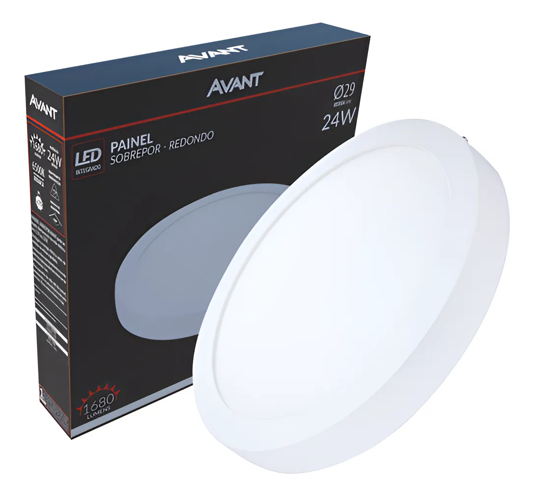 Painel Led Plafon 24w Avant Redondo Sobrepor Branco Frio - 1